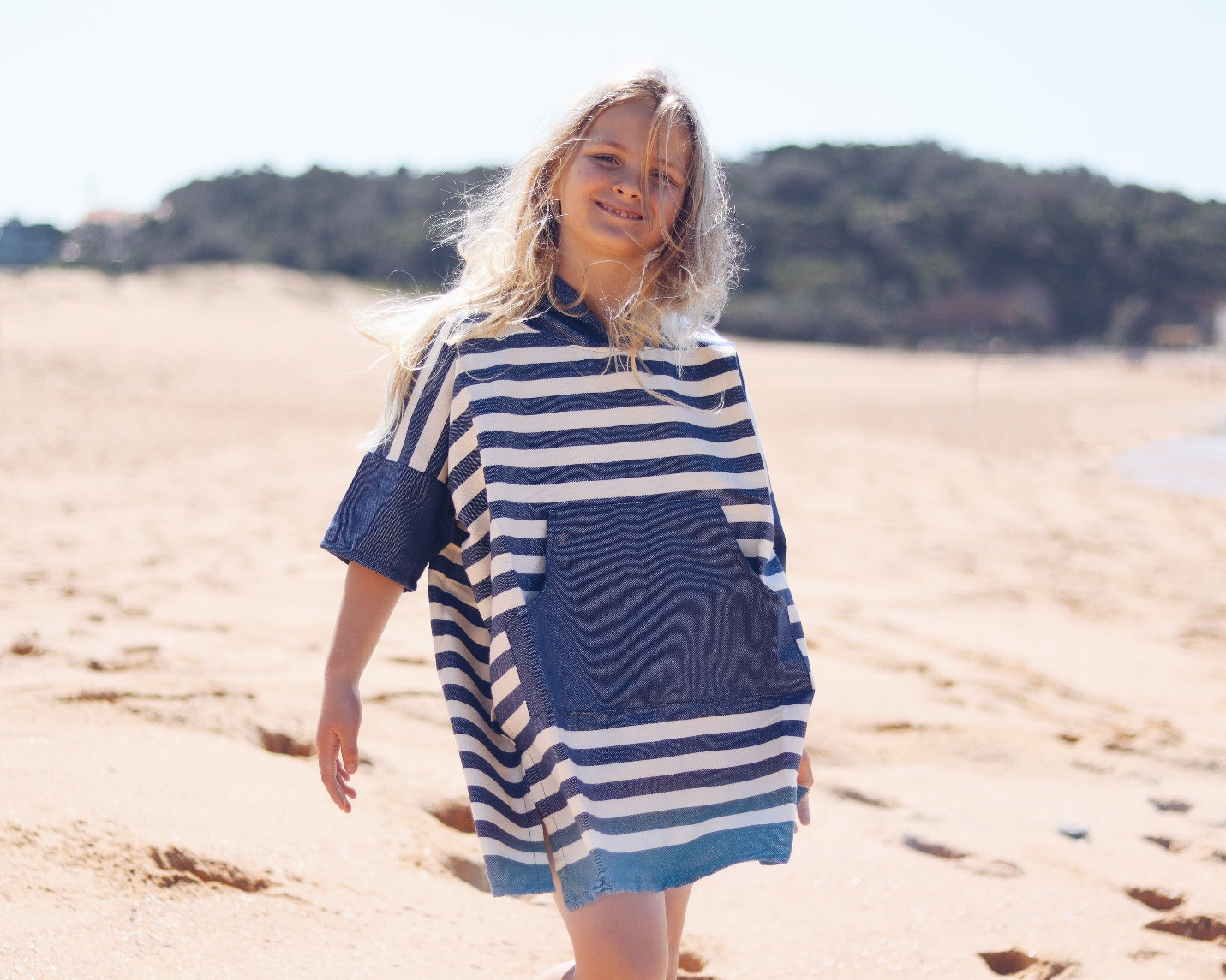 Ocean Blue Stripe, Kids Surf Ponchos