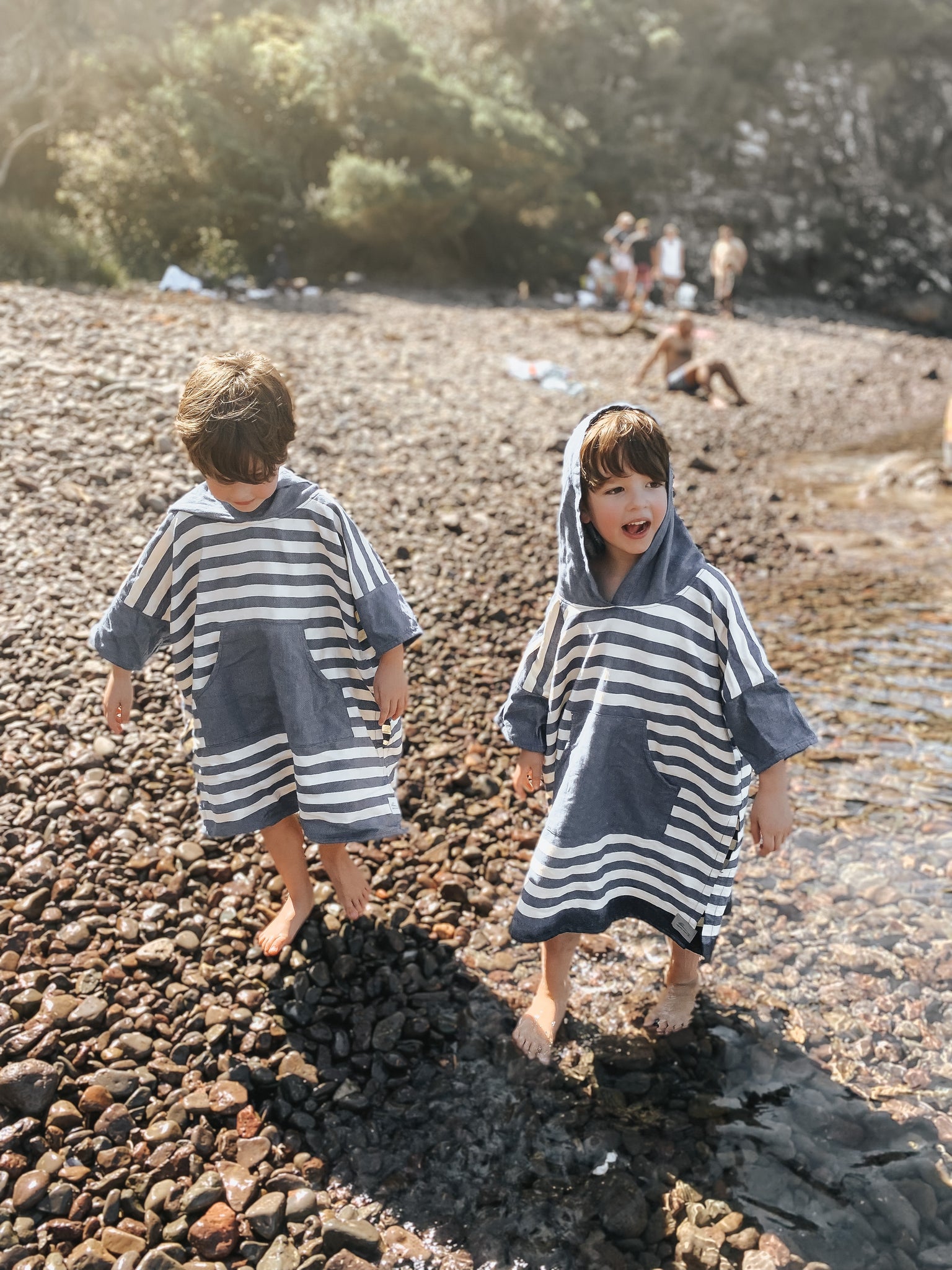 Ocean Blue Stripe Kids Poncho